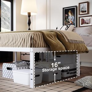 Tiếng ồn-miễn phí California Vua Kích thước kim loại nền tảng khung giường với lưu trữ tối đa dễ dàng lắp ráp không có hộp mùa xuân GỖ NỘI THẤT PHÒNG NGỦ - Product Image 4