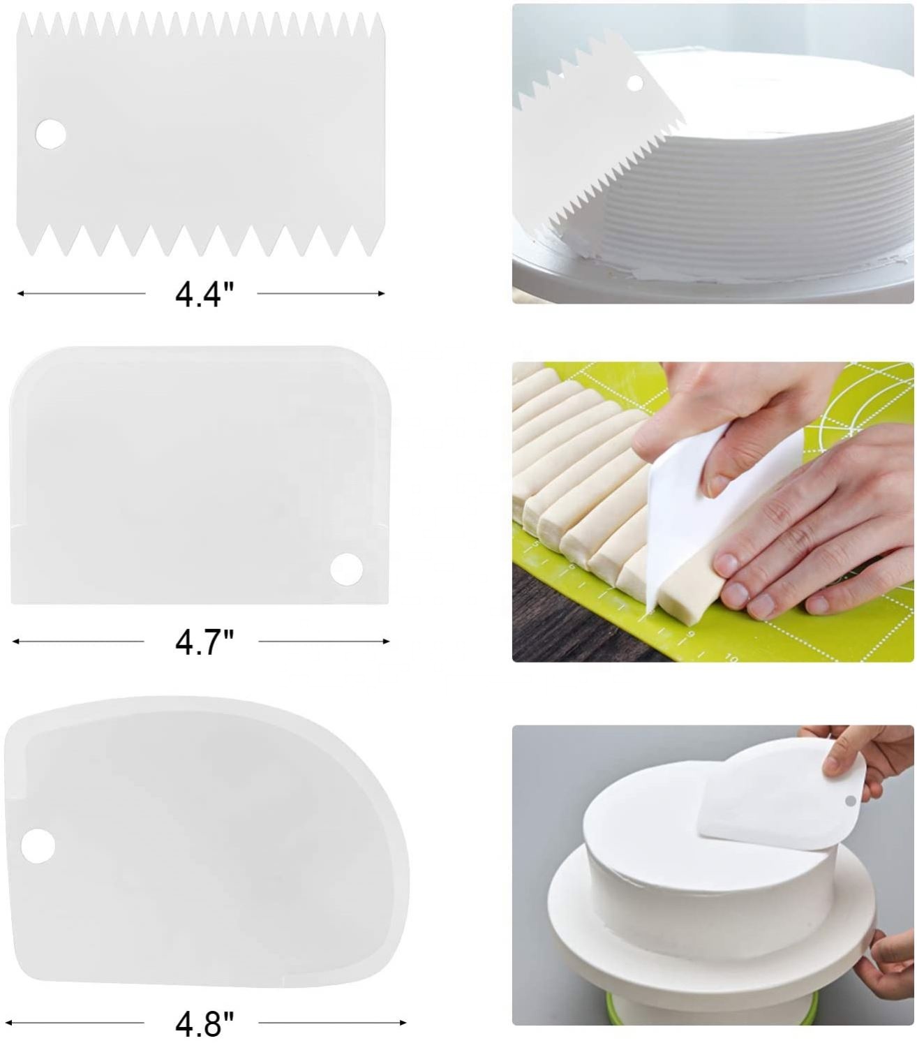 sourcing map 3 spatole per glassa con lama piegata in acciaio inox da 10,2 cm, 10,2 cm, raschietto angolato, spatola per glassa offset, con manico in legno, per decorare torte, levigare la