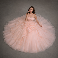 Robe de mariée rose poudré style princesse, bustier, corset à baleines, tulle à volants floraux 3D, grandes tailles, sur mesure, vente en gros