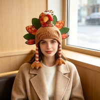 Meilleure vente transfrontalière : Bonnet tricoté en forme de dinde de dessin animé amusant, 100% Coton, pour Thanksgiving, Halloween, accessoire photo de fête
