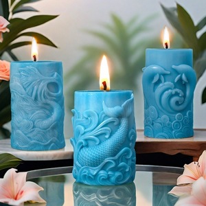 Ocean Themed Cylindrical Relief <b>Candle</b> <b>Mold</b> Transparent White Customizable Shape For DIY <b>Candle</b> Making Kits - Product Image 2