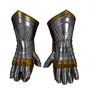 Gants de chevalier antiques en acier inoxydable plaqué or, objet de collection artistique - Product Image 4