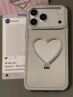 Coque de Téléphone Luxe Bling Strass Miroir & Support Cœur 3D pour iPhone 18 17 16 15 14 13 12 Pro Max Antichoc Housse Maquillage