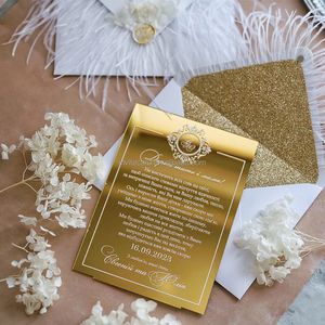 Nouvelle Invitation <span class=keywords><strong>de</strong></span> <span class=keywords><strong>Mariage</strong></span> <span class=keywords><strong>Haut</strong></span> <span class=keywords><strong>de</strong></span> <span class=keywords><strong>Gamme</strong></span> 2026 Personnalisée en Acrylique Doré Découpé au Laser et Estampé à Chaud Blanc - Product Image 2