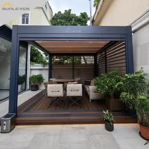 Pergola Motorized Bioclimatic tahan air dengan kisi yang dapat disesuaikan dan layar ritsleting