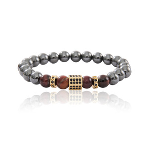 Vintage Black Gallstone <b>Copper</b> <b>Bracelet</b> With Zircon Beads Geometric Design For Men And Women Jewelry Yiwu Origin D0158 - Product Image 5