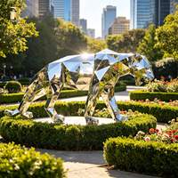 Sculpture de léopard géante RELONG en acier inoxydable argenté, design géométrique creux, statue en métal représentant une faune sauvage pour parc extérieur et jardin