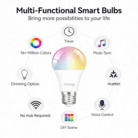 Ampoules LED intelligentes E26 A19 RGBCW 9W 800 LM ETL Tuya Matter pour Alexa Google App Control, ampoules LED intelligentes à intensité variable pour la maison