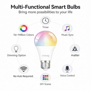 <span class=keywords><strong>Bombillas</strong></span> LED Inteligentes E26 A19 RGBCW 9W 800 LM ETL Tuya Matter para Control por Aplicación Alexa y <span class=keywords><strong>Google</strong></span>, Regulables, para el Hogar - Product Image 2