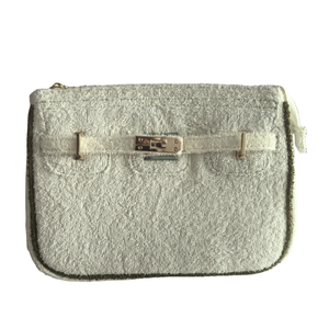 Low MOQ Luxury Toweling Fabric Handbag Women Terry Pouch with Gold or <b>Silver</b> Custom Terrycloth <b>Tote</b> with <b>Bag</b> Charm - Product Image 5