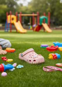 Zuecos rosas para niños con pines animados, talla 18, punta redonda, sin cordones, diseño de estrellas, para todas las estaciones, parte superior de plástico, suela de EVA - Product Image 2