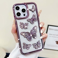 Étui de protection antichoc en TPU transparent avec strass 3D en forme de papillon pour iPhone 16 – Vente en gros de coques de téléphone portable