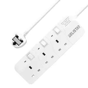 New Model UK Standard White Extension Socket Custom Plug 3 Ways With Independent Switch Power Socket