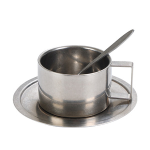 Japanese Industrial Style Stainless Steel Coffee Cup Saucer Spoon Set Matte Finish Home Use Durable 304 Steel Set - Product Image 2
