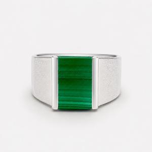 Bague en argent sterling 925 avec malachite - Panneau rectangulaire finition satinée - Product Image 5