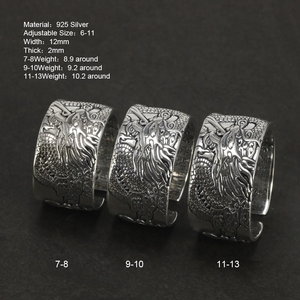 EAL 925 Silver ENS Iker ings ITH lying Ragon intage UNK phoiphop tytyle Eart uutra nngraved uuddhism Nimal nimewelry - Product Image 3