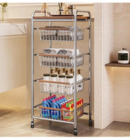 Chariot de rangement mobile en métal à quatre niveaux pour aliments, fruits et épices, idéal pour la cuisine, la salle de bain et la chambre