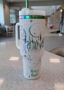 Tazza da viaggio con Logo personalizzato placcato in oro da 40 once in acciaio inossidabile bicchiere 40 oz con manico e paglia Color arcobaleno - Product Image 5