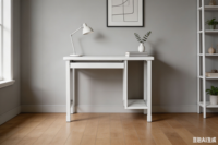 Bureau d'ordinateur pliable moderne blanc pour salon avec tiroir, en métal durable, rangement pour l'apprentissage, design minimaliste, assemblé
