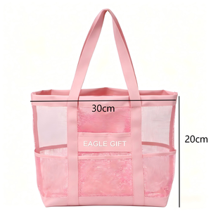 Breathable Lightweight <b>Foldable</b> Shopping <b>Bag</b> Summer Beach Pool Travel Mesh <b>Bag</b> with Custom logo - Product Image 3