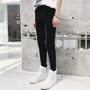 New Arrival Ripped <b>Jeans</b> <b>Men</b> Skinny Destroyed Knee Leg Zippers <b>Biker</b> <b>Jeans</b> <b>Black</b> White Jogger Pants - Product Image 3