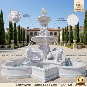 Fuente de Agua con León Tallado a Mano en Mármol, Tamaño Grande, Marca <span class=keywords><strong>TREVI</strong></span>, Decoración Clásica para Jardín, Villa o Mansión - Product Image 1