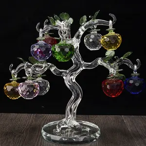 Wholesale K9 Crystal Apple Tree Artificial Apple Blossom Tree Ornament Colorful Crystal Glass Apple Tree For Decoration CHD-02A