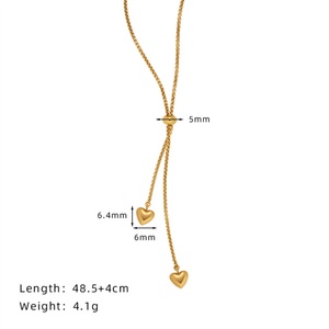 Collier délicat pour femme, accessoires plaqués or en acier inoxydable, pendentif cœur, long collier à pampilles - Product Image 5