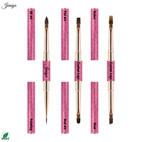 Ensemble de pinceaux à ongles professionnels à double extrémité en nylon, avec manche métallique rose brillant, pour la vente en gros aux magasins de fournitures pour ongles en gel