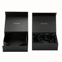 Boîtes cadeaux en papier rigide noir de luxe pliables avec insert en satin pour cosmétiques, soins de la peau, crème solaire