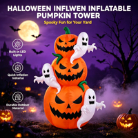 Empilement de citrouilles gonflables d'Halloween avec des fantômes |   Décoration de jardin éclairée par LED