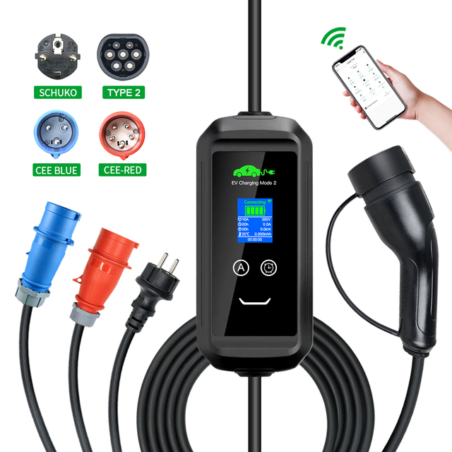 Universal Portable EV Charger Compatible with GBT US Standard Plug 7.5KW LCD Display 32A for 99% Electric Cars Tesla BYD VW