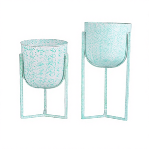 กระถางต้นไม้เคลือบสีน้ำเงินสดใส น้ำหนักเบา ทนทาน เป็นมิตรกับสิ่งแวดล้อม ขายส่งจำนวนมาก ทันสมัย เหมาะสำหรับใช้ในบ้าน โรงแรม สวน หรือวางบนพื้น - Product Image 1