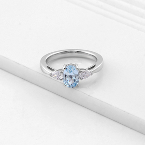 Кольцо из трех камней с сертификатом GRC 1.2ct аквамариновое сапфировое кольцо 18 карат белое золотое кольцо овальной формы ювелирные изделия унисекс - Product Image 5