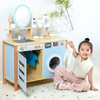 Ensemble de jeu en bois pour le linge et la salle de bain, 3-en-1 : miroir de coiffeuse pour enfants, évier jouet et station de machine à laver de simulation