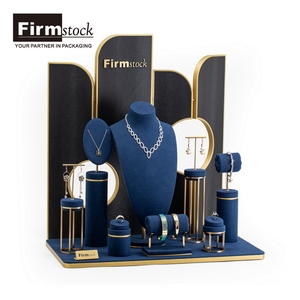 luxury Necklace Earring Microfiber MDF Wood Custom LOGO Acrylic Cabinet Showcase Jewelry Display Stand & Card Set