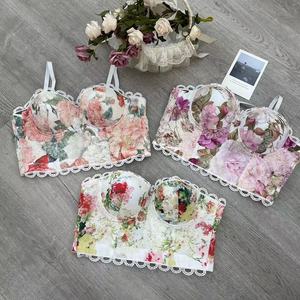 2024 estate da donna con ricamo floreale in <span class=keywords><strong>pizzo</strong></span> traforato Top Crop Top Sexy collant <span class=keywords><strong>reggiseno</strong></span> balla usato corsetto Bustier <span class=keywords><strong>bianco</strong></span> Top <span class=keywords><strong>reggiseno</strong></span> - Product Image 3