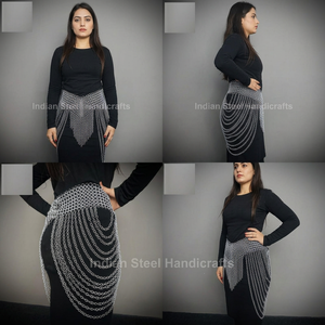 Ensemble haut et jupe en maille métallique moderne plaqué argent, tenue de costume et d'armure tendance pour homme - Product Image 2