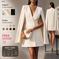 Robe de soirée mini blazer blanche unie à double boutonnage, col en V, manches cape longues, en fibre de polyester de qualité supérieure, style vintage, pour femme, collection automne