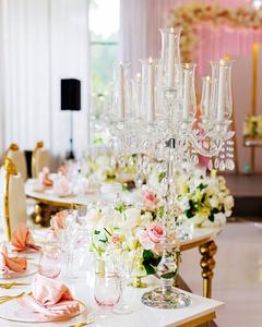 Candelabre en <span class=keywords><strong>cristal</strong></span> à <span class=keywords><strong>5</strong></span> <span class=keywords><strong>branches</strong></span> pour mariage avec bougeoir en verre hurricane, centre de table pour décoration de table - Product Image 3