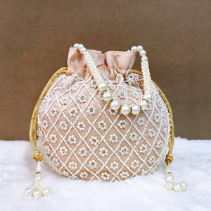 Designer Beaded Cotton Potli Purse Handmade Embroidered Bridal Bag Wedding <b>Handbag</b> <b>Chain</b> <b>Strap</b> Luxury Festive Party Fashion - Product Image 1