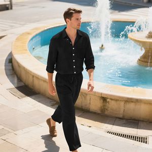 Cappotto lungo da uomo 2025 autunno nuovo arrivo camicia da uomo Casual a maniche lunghe e pantaloni da spiaggia - Product Image 3