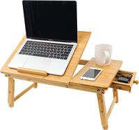 Plateau de service en bambou pour le petit-déjeuner, hauteur réglable, pieds pliables, tiroir de rangement, support pour la lecture, bureau portable pour ordinateur portable pour le lit