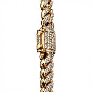14k Gold Plated Cuban Link Bracelet with Zircon and Pearl <b>Iced</b> <b>Out</b> <b>Chain</b> for Men Hip Hop Party Wear - Product Image 4