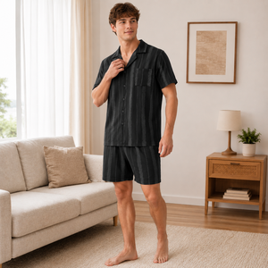 High End Sleepwear Minimalist Loose 3 Pieces Strip Home Wear <strong>Pajamas</strong> <strong>Men's</strong> Clothing <strong>Cheap</strong> - Product Image 1