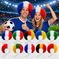 Perruque Afro Frisée Synthétique Couleur Country pour Fans de Sport, Perruque de Clown pour Fête, Vente en Gros