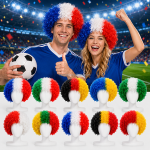 Peluca Afro Deportiva para Fanáticos, Color Country, Rizada, Sintética, para Fanáticos del Fútbol, Peluca de Payaso para Fiestas, Venta al Por Mayor - Product Image 1