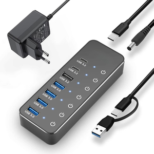 ฮับ USB 3.<span class=keywords><strong>1</strong></span> Gen 2 ความเร็วสูง 7 พอร์ต พร้อมสายดาต้า ตัวแยก USB 3.0  ช่องเสียบ USB-C คู่ 7 in <span class=keywords><strong>1</strong></span> ฮับแบบ Type C ขยายพอร์ต - Product Image 1