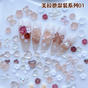 Kit de nail art en résine 3D de gros-breloques fleur, papillon, arc et coeur d'aurore avec strass AB, décor de manucure Kawaii DIY - Product Image 4