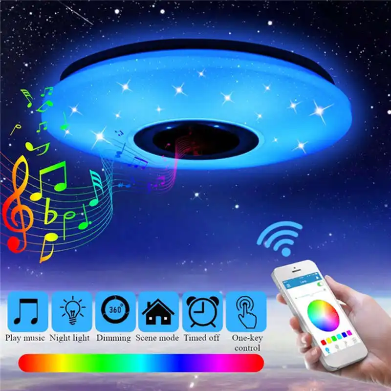 Музыкальная потолочная лампа MP3 с дистанционным управлением app, цветная звезда, модель 24 Вт, 36 Вт, 60 Вт, потолочный светодиодный светильник